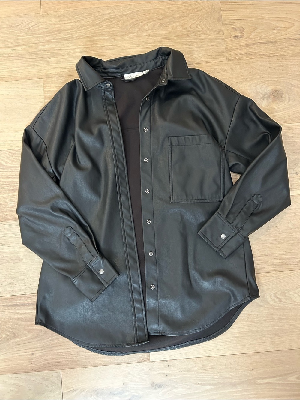 RD Style Black Faux Leather Shirt Jacket